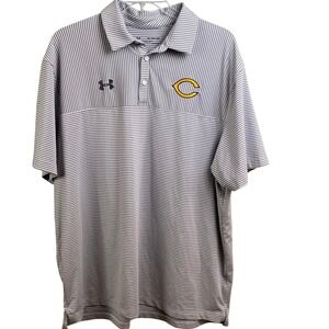 Under Armour Heat Gear Gray Striped Polo College Wishbone Yellow‎ C Polo 2XL
